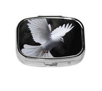 Flying Dove - Pilulier carré imprimé avec 2 compartiments, mini pilulier portable pour médicaments, vitamines, huile de poisson, compléments
