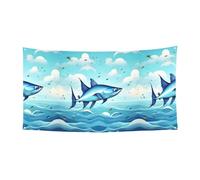 Flying Fish In The Oceans Lot de 1 bannière pour Halloween, décoration intérieure ou extérieure, résistante aux UV avec trous métalliques