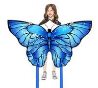 Flying Hoofer cerf-Volant Bleu Papillon pour Enfants à partir de 3 Ans et Adultes, Facile à Piloter pour Les débutants, idéal pour la Plage et Les Vacances en Famille, avec Cordon de 90 m et poignée.