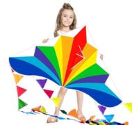 Flying Hoofer Grand cerf-volant Delta arc-en-ciel pour enfants et adultes, cerf-volant de plage à ligne unique pour enfants âgés de 4 à 8 ans et 8 à 12 ans, cerf-volant facile à voler pour les