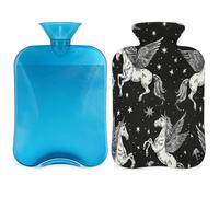 Flying Horse Bouillotte noire avec housse, motif animal, sac d'eau chaude de 2 L pour soulager la douleur, cou doux et épaules, chauffe-mains et pieds, compresse chaude et froide pour adultes et