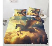 Flying Horse Parure de lit respirante avec housse de couette et 2 taies d'oreiller Motif cheval sacré Bleu ciel Idéal pour toutes les saisons (260 x 220 cm)