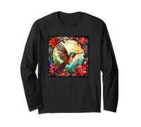 Flying Hummingbird with Colorful Feathers Cute Wild Flower Manche Longue