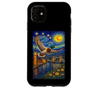 Flying Immigrant Mallard Duck in The Starry Night Painting Coque pour iPhone 11