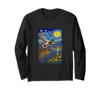 Flying Immigrant Mallard Duck in The Starry Night Painting Manche Longue
