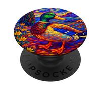 Flying Immigrant Mallard Duck in The Starry Night Painting PopSockets PopGrip Adhésif