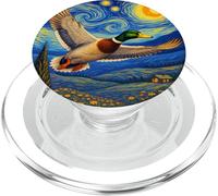 Flying Immigrant Mallard Duck in The Starry Night Painting PopSockets PopGrip pour MagSafe