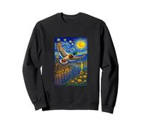 Flying Immigrant Mallard Duck in The Starry Night Painting Sweatshirt