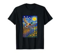 Flying Immigrant Mallard Duck in The Starry Night Painting T-Shirt