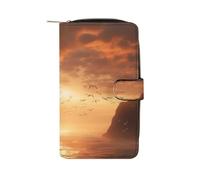 Flying in Sunset Portefeuille fin à deux volets en cuir véritable minimaliste avec poche avant pour homme et femme 19,7 x 11 x 3,5 cm, Style :, 19.7x11x3.5cm