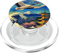 Flying Japanese Red Crowned Crane in The Starry Night Paint PopSockets PopGrip pour MagSafe