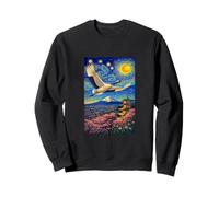 Flying Japanese Red Crowned Crane in The Starry Night Paint Sweatshirt