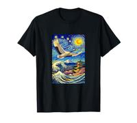 Flying Japanese Red Crowned Crane in The Starry Night Paint T-Shirt