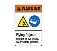 Flying Objects - Panneau d'avertissement en métal - Danger of Eye Blury Wear - 20,3 x 30,5 cm