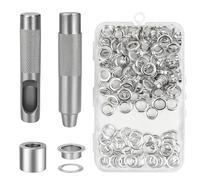 Flying Pottery 100 Sets Oeillets Inox, Oeillets Pour Baches 17mm, Trousse à Oeillet Avec Outil de Perforation et Socle, Pour Bâche, Sacs et Vêtements ( Argent)