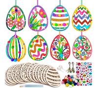 Flying Pottery 109 Pièces Oeufs de Pâques à Décorer, Pendentifs et Ornements en Bois à Peindre, Kit de Bricolage, Décoration Pâques en Bois pour Cadeau, Artisanat Printemps et Suspension DIY