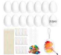 Flying Pottery Lot de 25 Oeufs de Pâques à Suspendre, Oeufs de Pâques Décoratifs Blancs en Plastique, à Peindre pour Décoration Intérieure et Extérieure, Chasse aux Oeuf et Bricolage Pâque