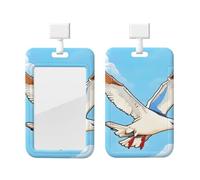Flying Seagulls - Porte-badge d'identification avec cordon - Protecteur de carte vertical - Coque rigide en ABS transparent - Bobine rétractable pour le travail et le bureau
