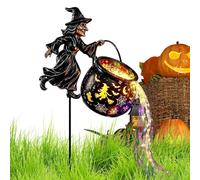 Flying Witch Cauldron Stake Light LED Hollow Halloween Garden Decor