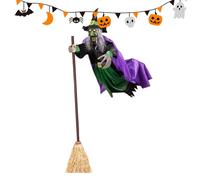 Flying Witch - Décoration d'Halloween - Sorcière au balai - Décorations animées effrayantes - Sorcières d'Halloween réalistes - Sorcière d'extérieur de 1,8 m - Parfaite pour le jardin et les fêtes à