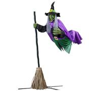Flying Witch Halloween Decor, Hovering on Broom, Spooky Hanging Prop, Realistic Scary Ornament, Weather Resistant Display, Perfect for Porch, Yard, Lawn, Home, Patio, Indoor, Outdoor