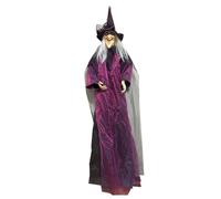 Flying Witch Halloween Decoration | Scary Indoor Prop with Glowing Eyes & Sound Effects | Haunted House Hanging Witch Decor for Halloween Party | Spooky Animated Halloween Prop for Indoor Displays