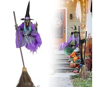 Flying Witch on Broom Halloween Decor, Halloween Decorations Outdoor, Courtyard Decoration Flying Witch, Animated Witring Witch Prop, Créer Une Atmosphère Effrayante pour Halloween A