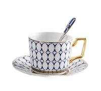 FLYIODFCXV tasse à café, Ensemble tasse à café et soucoupe avec cuillère, thé anglaise de l'après-midi, en céramique haut gamme(B)