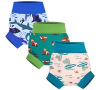 FLYISH DIRECT Couche de Bain bebe Lavables, Imperméable Couche de Piscine pour Enfant Réutilisable, 3 Paquets Anti-fuite Culotte de Bain Réutilisable pour Bébé, 3-4 ans, Dino Vert