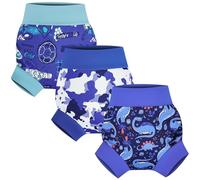 FLYISH DIRECT Couche de Bain bebe Lavables, Imperméable Couche de Piscine pour Enfant Réutilisable, 3 Paquets Anti-fuite Culotte de Bain Réutilisable pour Bébé, 1-2 ans, Bleu Marine