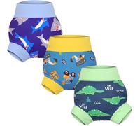 FLYISH DIRECT Couche de Bain Lavables, Imperméable Couches de bain Réutilisable pour bébés et enfants, 3 Paquets Anti-fuite Couche Piscine Lavable Garçons et Filles, 2-3 ans, Vert