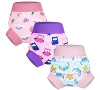FLYISH DIRECT Couche de Bain Réutilisable, Imperméable Couches de bain Lavables pour bébés et enfants, 3 Paquets Anti-fuite Couche Piscine Lavable pour Garçons et Filles, 3-4 ans, Rose
