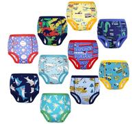 FLYISH DIRECT Culottes Apprentissage 100% Coton, Lot de 10 slip d apprentissage pour Garçons et Filles, Culotte Absorbants Enfant, Réutilisables et Lavables, Mélange Dinos et Véhicules, 4 ans