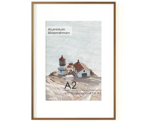 FLYJOE Cadre photo design en aluminium A2 bronze vieilli - avec passe-partout large (découpe A3) et verre HD sans distorsion - Exclusif pour les cartes vintage, les documents historiques et le style