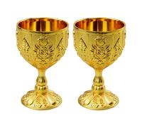 Flylin Lot de 2 coupes vintage dorées antiques - Verre à vin - Verre à vin médiéval sur métal - Pour cuisine, maison, bar, fête, mariage - Doré
