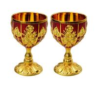 Flylin Lot de 2 coupes vintage dorées antiques - Verre à vin - Verre à vin médiéval sur métal - Pour cuisine, maison, bar, fête, mariage - Rouge doré