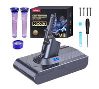 FLYLINKTECH Batterie Dyson V8 8000mAh - Batterie de Rechange Haute Capacité Compatible avec V8 Absolute, Animal, Fluffy, SV10 - avec 3 Filtres + Brosse de Nettoyage + Tournevis