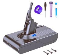 FLYLINKTECH V8 6000mAh Remplacement Batterie Dyson V8 SV10 Li-ion Batterie pour Dyson V8 Absolute Fluffy Animal SV10 Aspirateur à main sans fil avec pack de 2 filtres + brosse de nettoyage + tournevis