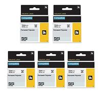 FlyLong Lot de 5 rubans d'étiquettes de rechange pour DYMO 18483 - En polyester - Pour étiqueteuse DYMO Rhino 4200, 5200, 5000, 6000 LabelWriter - Noir sur blanc - 1,27 cm x 4,7 m