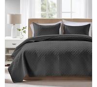 FLYMME Couvre-lit noir pour lit double/grand lit, 3 pièces légères avec taies d'oreiller, couvre-lit matelassé en microfibre pour toutes les saisons (1 couette, 2 taies d'oreiller)