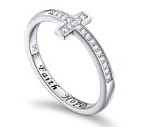 Flyow Argent Sterling 925 Bijoux Croix Latérale Bague Anneau Blanc Gravé Faith Hope Love (54)