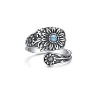 Flyow Bague en forme de cuillère en forme de marguerite pour femme - Argent sterling vintage oxydé - Bijou victorien turquoise - Style bohème réglable - Cadeau, 57 (18.1), Argent sterling, Turquoise