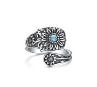 Flyow Bague en forme de cuillère en forme de marguerite pour femme - Argent sterling vintage oxydé - Bijou victorien turquoise - Style bohème réglable - Cadeau, 54 (17,3), Argent sterling, Turquoise