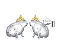 Flyow Boucles d'oreilles en argent sterling - Motifs animaux mignons - Cobaye/Girafe/Vache des Highlands/Chat/Koala/Capybara - Clous d'oreilles - Bijou hypoallergénique pour amoureux des animaux