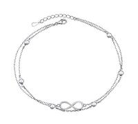 Flyow Bracelet de cheville en argent sterling 925 pour femme et fille - Mauvais œil - Hamsa - Cœur en couches - Réglable - 22,7 cm - 25,4 cm - Infini - Bijou d'anniversaire, 9 10 inch, Argent sterling