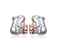 Flyow Capybara - Boucles d'oreilles à vis en argent sterling 925, boucles d'oreilles thé aux bulles hypoallergéniques, bijoux pour femmes et filles, Argent sterling