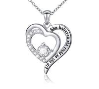 Flyow Chaîne en argent sterling 925 avec pendentif gravé "She Believed She Could So She Did" avec zircone cubique étincelant pour sœurs/femmes/filles