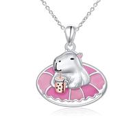 Flyow Collier animal pour femme en argent sterling 925 mignon Capybara/vache Highland/chat/rouge-gorge Collier hypoallergénique Bijou animal Cadeau pour fille, Argent sterling, Pas de gemme