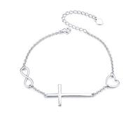 Flyow Cœur Bracelets en Argent Sterling 925 pour Femmes Filles en Foi Espoir Amour Chrétien Religieux Croix Infinity Classique Bracelet, Chaîne Réglable 7 Pouces + 2 Pouces (Infinity Cross Heart)