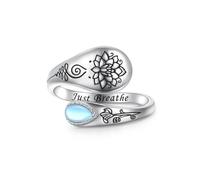 Flyow Just Breathe Bague Lotus pour femme en argent sterling 925 réglable ouverte fleur de lotus Bague inspirante Yoga Bijoux Cadeau pour femmes et hommes, 54 (17.3), Argent sterling, Pierre de lune